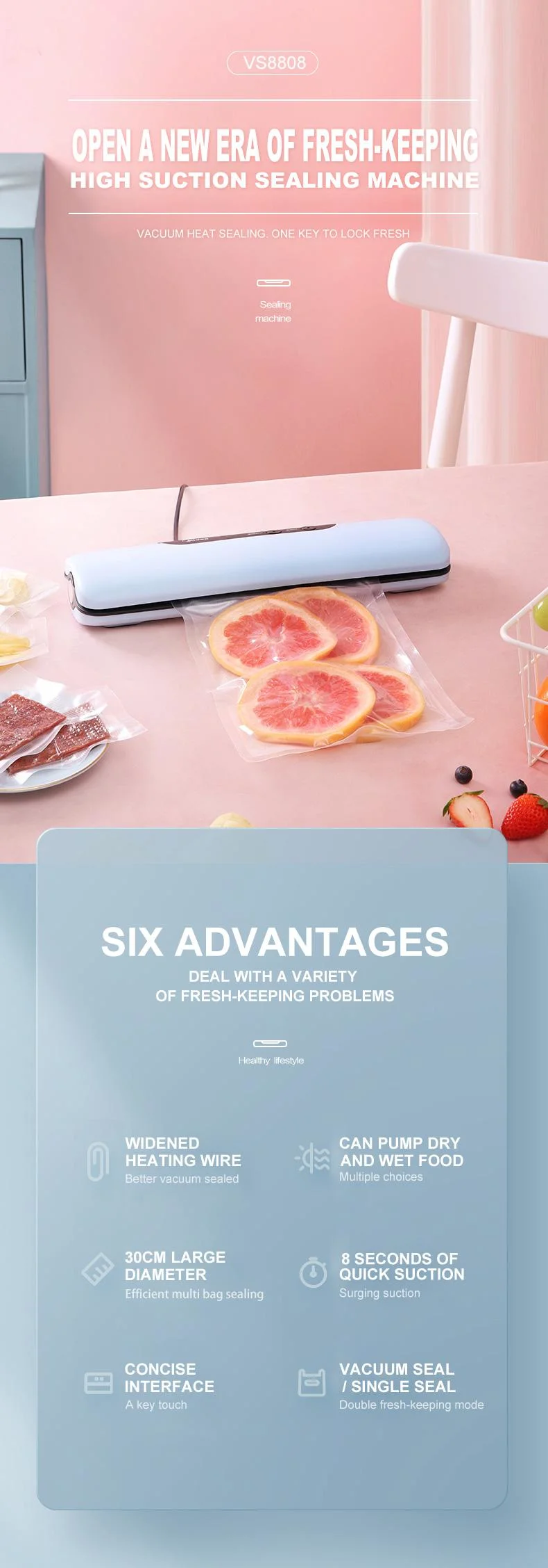 Ootd Professional Bags Rolls Food Saver Portable Automatic Vacuum Sealer Machine