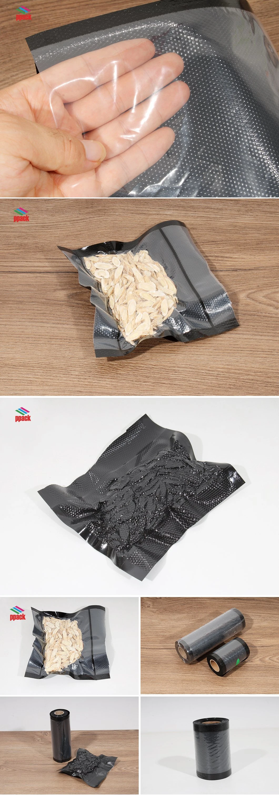 Sample Free! Black Color Seven Layers Co-Extruded Embossed Vacuum Sealer Bags & Rolls for Food Keeping.