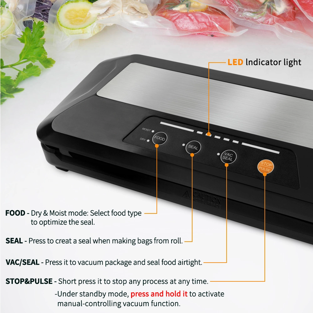 Elegantly Designed Vacuum Sealer Dry and Wet Food Settings with Built-in Knife Entry Kit, Inching Control and External Extraction Function