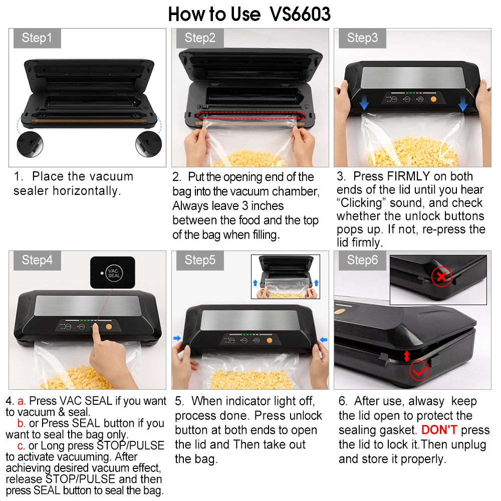 Elegantly Designed Vacuum Sealer Dry and Wet Food Settings with Built-in Knife Entry Kit, Inching Control and External Extraction Function