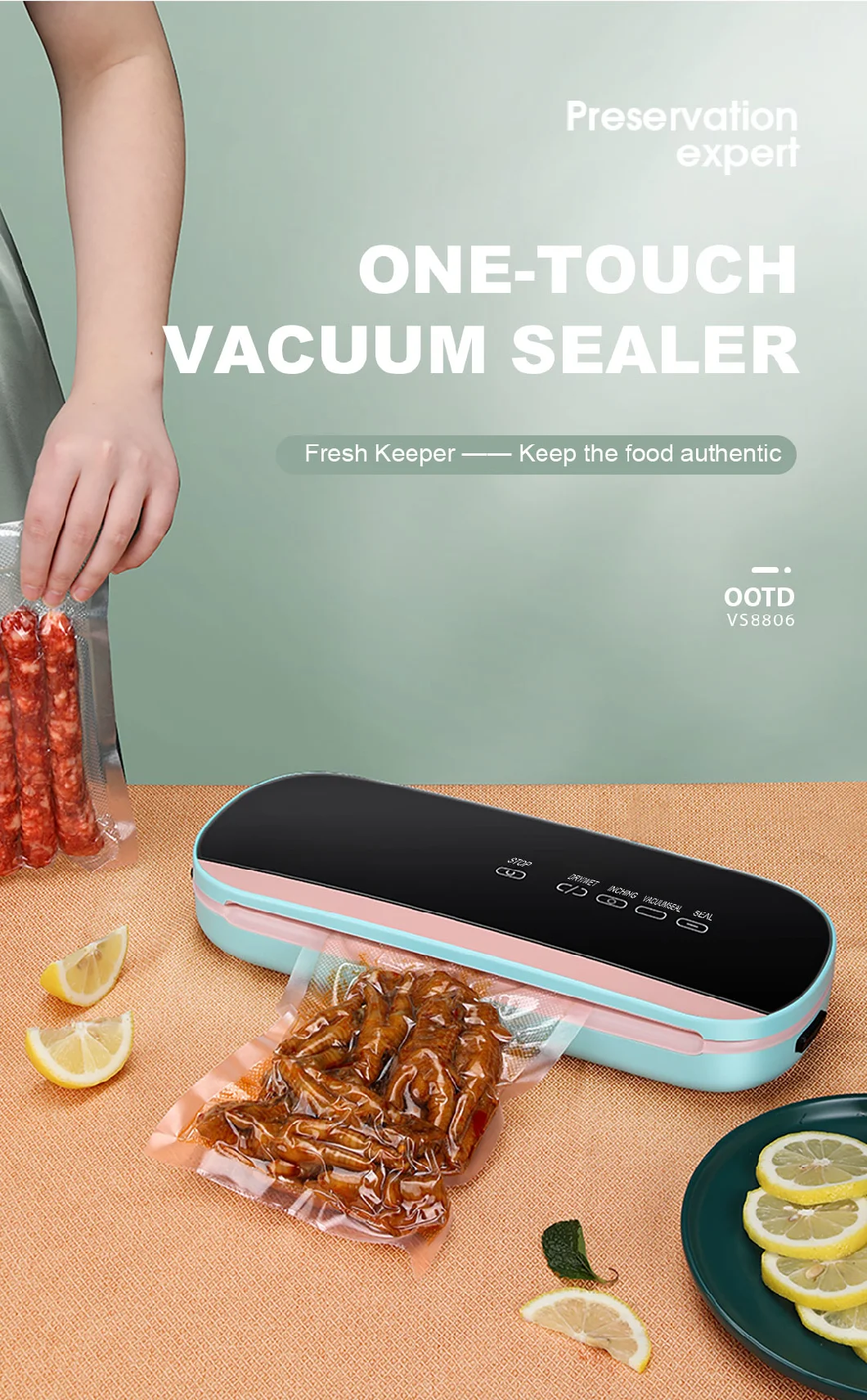 Ootd New Touch Screen Food Saver Dry and Wet Air Pump Packaging Machine Customized Vacuum Sealer