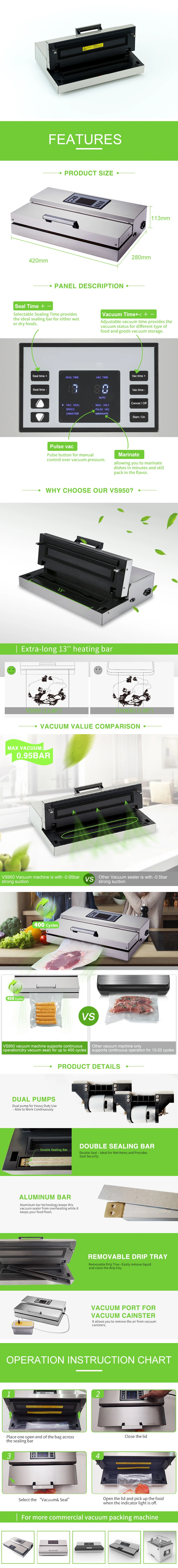 Big Commercial Vacuum Sealer Machine Home Empacadora Al Vacio Industrial Double Chamber Table Top Vacuum 80kpa Sealer Wet Food Packing Machine Vacuum