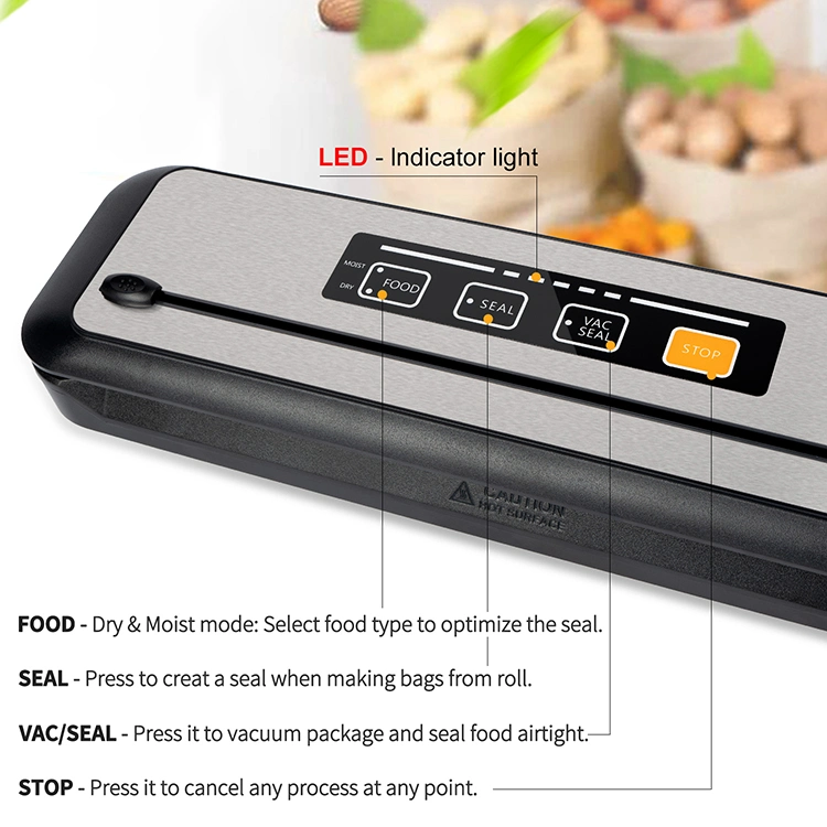 Household Portable Black Stainless Steel Vacuum Packing Sous Vide Food Storage Vacuum Sealer